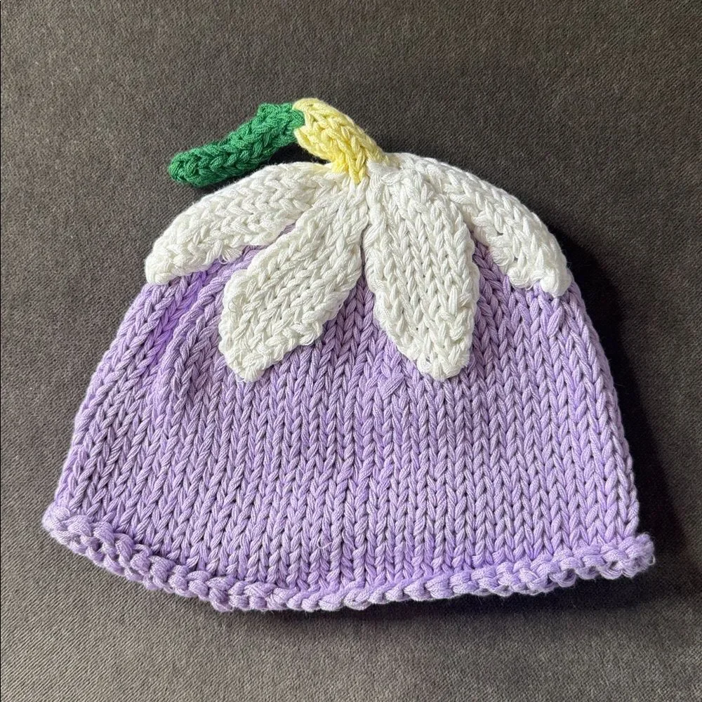 Bebe Chapeau Girls Baby Lilac Hat Daisy on Top 100% Cotton 6-12 months NEW